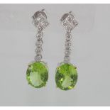 18ct white gold, peridot and diamond drop earrings