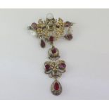 Austro Hungarian pearl, garnet & paste brooch