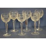 Set six Waterford crystal wine/hock glasses