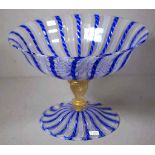 Superb large vintage Murano latticino footed bowl