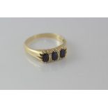 14ct yellow gold, 3 sapphire & diamond ring