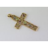 9ct gold, gemset cross