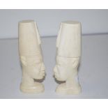 Pair carved ivory African heads