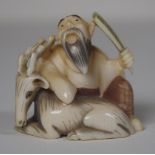 Antique Japanese ivory netsuke - Man & Deer