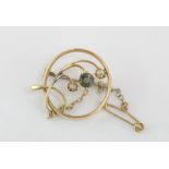 15ct gold, pearl and gemset circular brooch