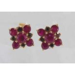 18ct rose gold, ruby & diamond cluster earrings