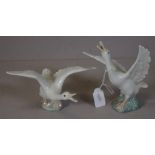 Pair Lladro flying duck figures