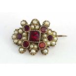 Antique small gold, garnet and seed pearl brooch