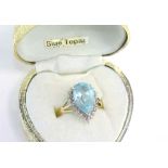 9ct yellow gold and pear shaped blue topaz ring