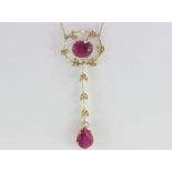 Edwardian 14ct gold, amethyst and pearl lavaliere