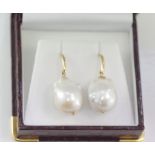 Baroque pearl and 9ct yellow gold earrings