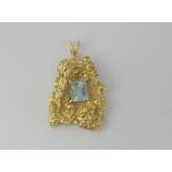 Handmade gold nugget & aquamarine pendant
