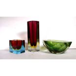 Three vintage Kosta Boda Sommerso art glass items