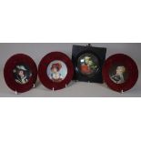 Set three hand painted framed ceramic miniatures