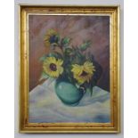 Signed sunflowers still life painting