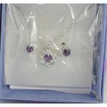 Boxed amethyst pendant and earring set