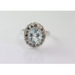 18ct white gold, aquamarine and diamond ring