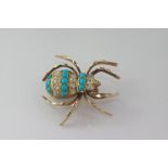 Antique 15ct, diamond and turquoise spider brooch