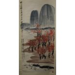 Chinese scroll mountain & trees scene