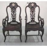 Pair of antique Qing Chinese rosewood armchairs
