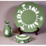 Three pieces Wedgwood green jasper tableware