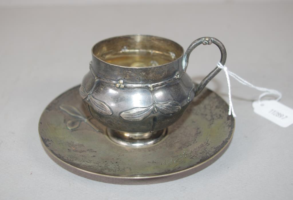 Art Nouveau German silver cup & saucer
