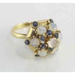 10ct gold, sapphire and opal ring