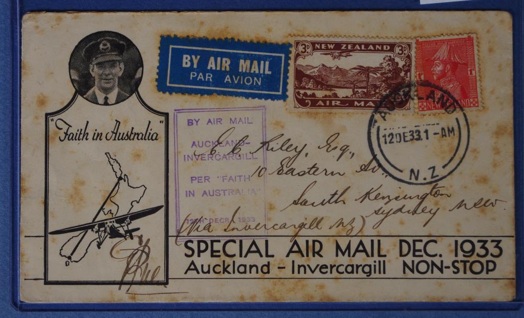 1933 Special Airmail Auckland-Invercargill cover