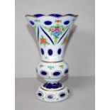Bohemian flashed blue glass vase