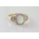 10ct yellow gold, opal and cz ring