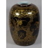 Chinese black & gilt ceramic vase