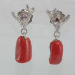 Unusual Italian red coral earrings