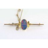 Vintage 9ct gold, opal bar brooch