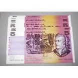 Ten Australian Fraser & Cole $5 notes