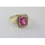 9ct yellow gold, pink topaz and diamond ring