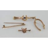 Four vintage 9ct gold brooches