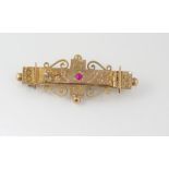 9ct rose gold, gemset bar brooch