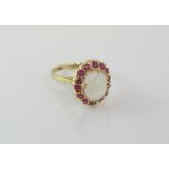 Handmade 9ct gold, opal and ruby ring