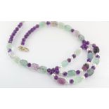 Amethyst, fluorite and pearl necklace