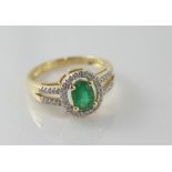14ct yellow gold, emerald & diamond ring