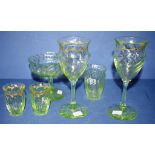 Pair Emiile Galle uranium wine goblets