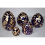 Graduated set five St Petersburg glass eggs