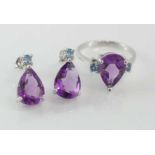 Silver amethyst ring and earring set