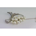 Silver, Mikimoto pearl brooch