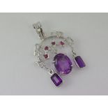 18ct white gold, amethyst, diamond & ruby pendant