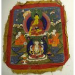 Antique hand pained Indian Buddhist silk panel
