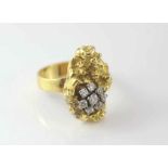 18ct gold handmade nugget ring set with 5 diamonds