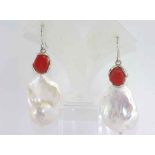 Baroque pearl and coral earrings