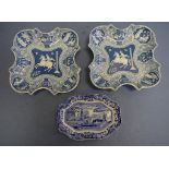 Pair vintage Spode blue & white serving dishes