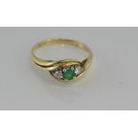 18ct yellow gold, emerald and diamond ring